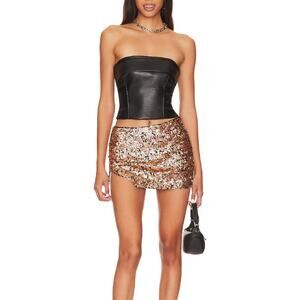 Free People Annalise Sequin Mini Skirt Gold Low Rise Holiday Party Glam US 4 NWT